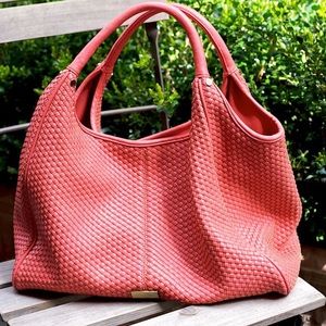 Cornelia Guest Leather Hobo Handbag Sebastian Weave Bag Purse Coral Orange Pink